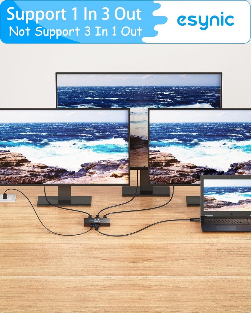 eSynic Professional HDMI Splitter 4K@30HZ 1In 3Out Metal Shell 3 Way HDMI Splitter HDCP 1.4 Hdcp Bypass Splitter Stable Signal Transmission Supports Dolby PCM for Lap-top HDTV PS4 Blu-ray etc