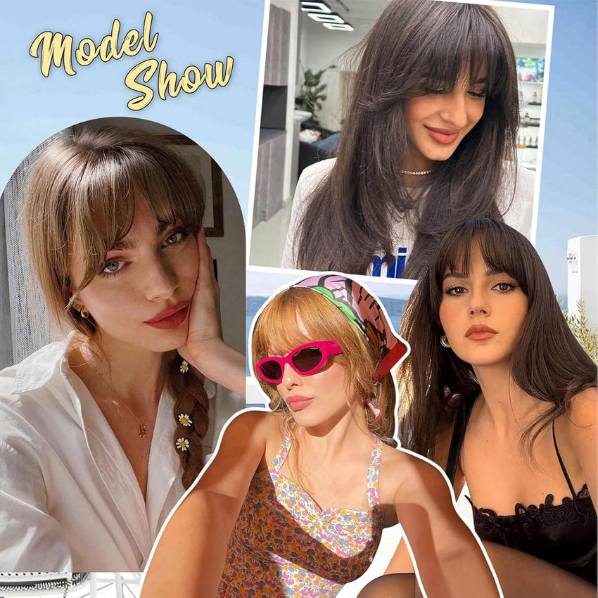 Peonymebeauty Clip in Fringe Hair Toppers, 4"X5" Base Topper with Bangs for Hair Loss Long Layered 18 Inch Synthetic Fiber Wiglets Ladies Straight Hairpieces for Women(Natural Blonde with Dark Root)