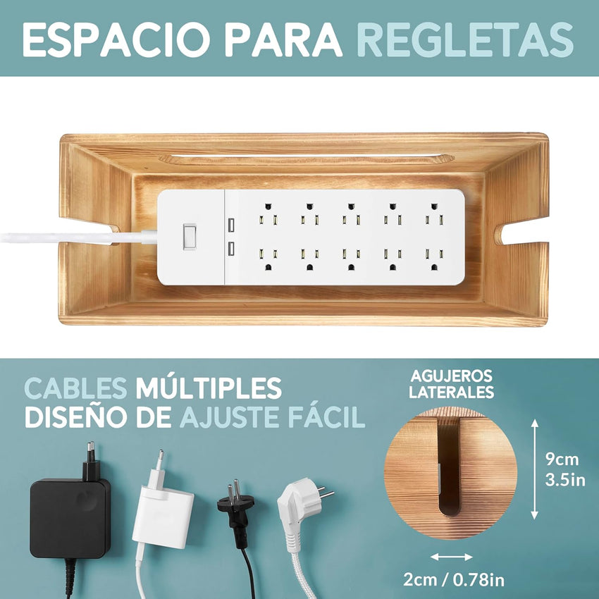NATURE SUPPLIES Cable Tidy Box Set of Two for TV, Computer, Desk Cable Management with Real Wood Dark Brown Finish, Large and Small Sizes for Power Strip and Wire Storage