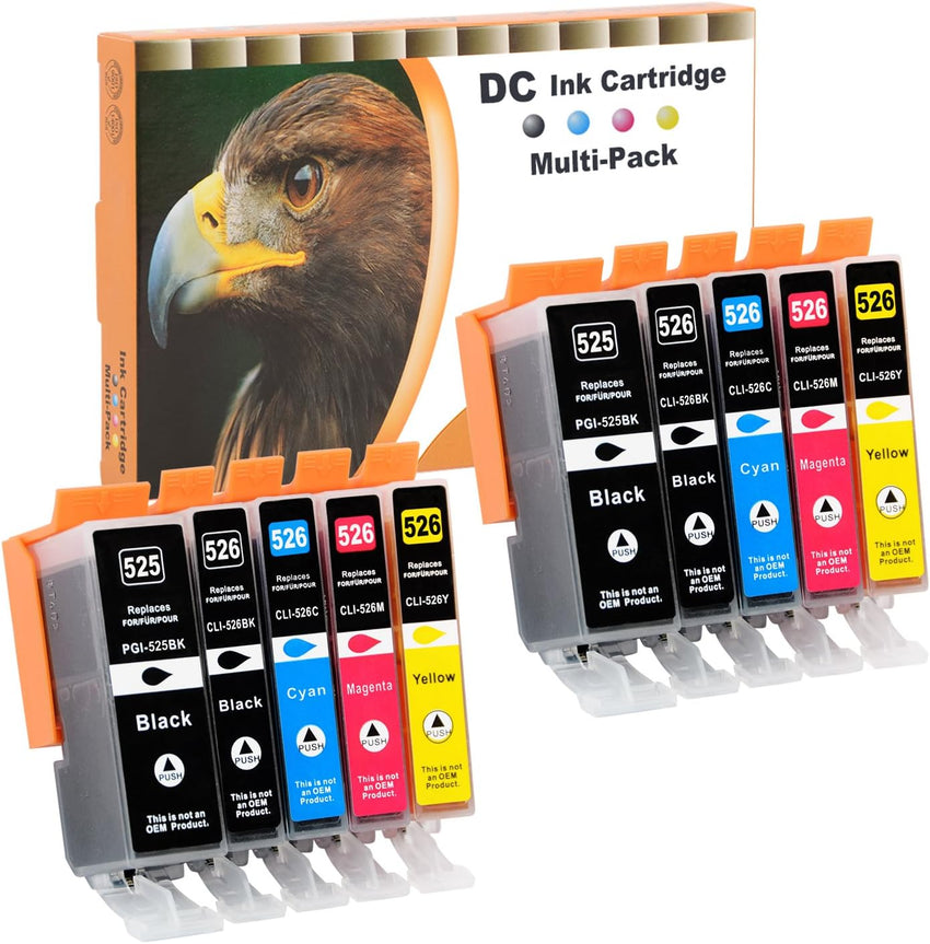 8 pack D&C Compatible Ink Cartridge Replacement for Canon PGI-525 CLI-526 for Canon Pixma MX885 MX895 MX715 MG6150 MG6250 MG5350 MG5150 iX6500 iX6550 MG5250 iP4850 iP4950 iP6500 MG8150 MG8250 (8-Pack)