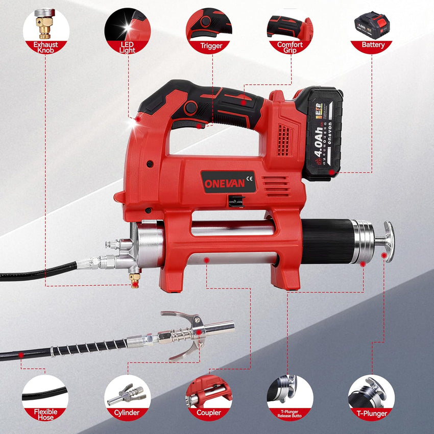Cordless Grease Gun Electric Grease Kit 600CC Oil Tank 12,000 PSI used 2 Batteries & Charger