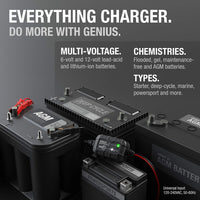 NOCO GENIUS2: 2A 6V/12V Smart Battery Charger - Automatic Maintainer, Trickle Charger & Desulfator with Overcharge Protection & Temperature Compensation - For Lead-Acid & Lithium Batteries