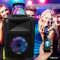 Pyle Portable PA System 30cm, 700W Bluetooth Party Speaker, Rechargeable DJ Sound System with Disco LED Lights, Wireless Microphone, USB/SD/Radio, Recording Mode, Battery Powered Speaker