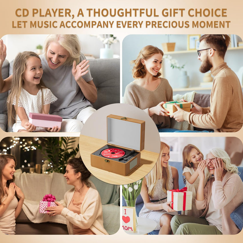 Yintiny Brown Leather CD player With Speakers For Home Decor