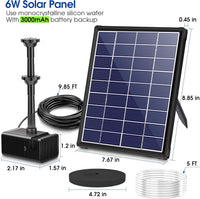 Billing Solar Pond Foundtain with Battery Backup, 6W 300L/H Solar Water Pump with 3000mAh Battery Backup, with Filter DIY 5ft Tubing Solar Fountains Water Feature for Garden Ponds, Pool, Fish Tank