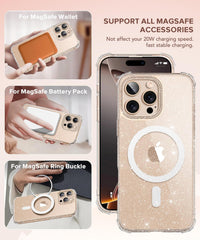 BERFY Magnetic Case for iPhone 16 Pro Max, [Compatible with Magsafe], with 2X Screen Protector + 2X Camera Lens Protector, Clear Sparkle Cute Shockproof Hard Phone Case for Women 6.9", Shiny Clear