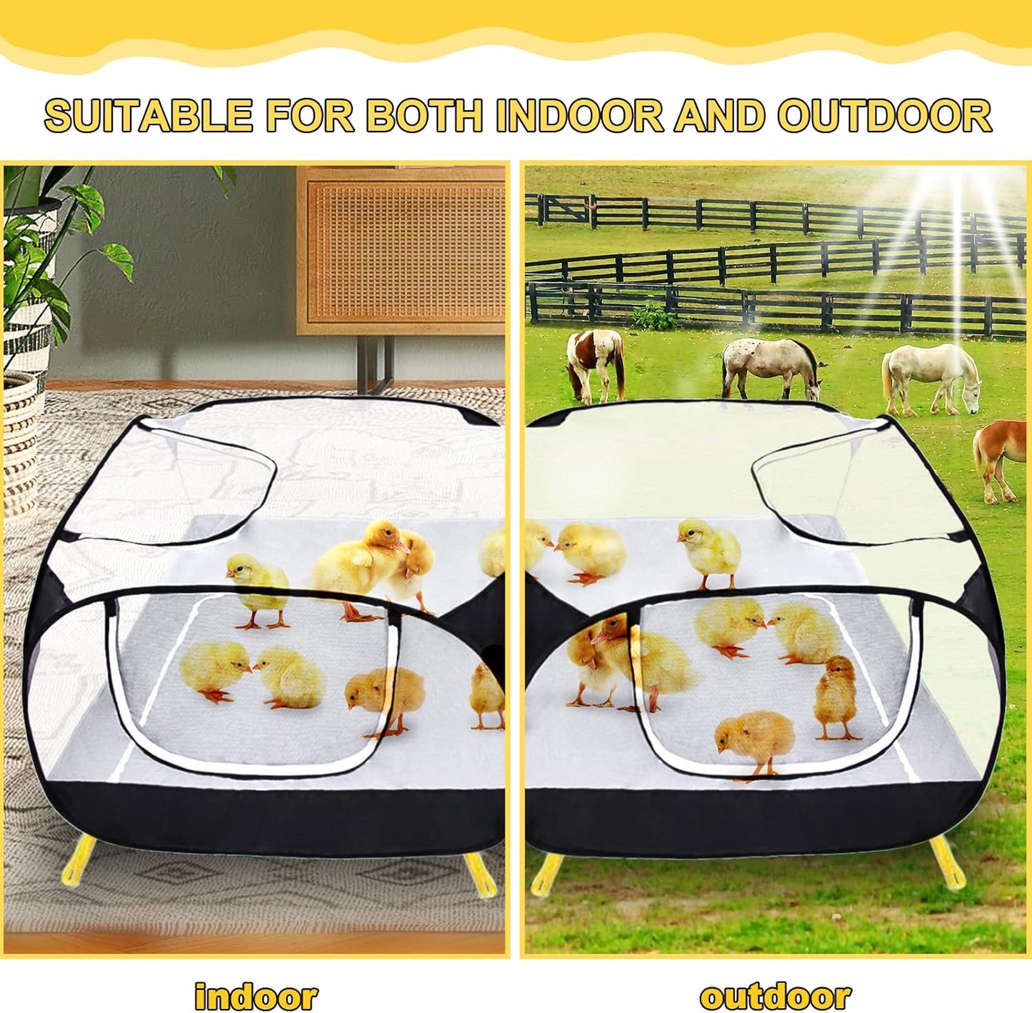 Coolty Small Animals Playpen, Pop up Large Exercise Pen Cage Yard Movable Chicken Yard Fence Playground for Puppy Kitten Rabbits Duck Hens