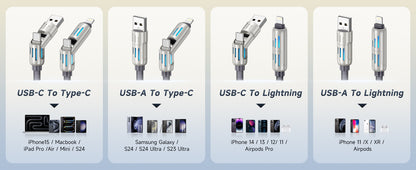 KALINI 4-in-1 USB Type-C Fast Charging Cable, 240W, LED, Lightning 1M White PD 3.1