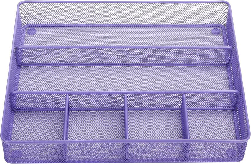Annova Desk Drawer Organizer/Storage Tray - Metal Mesh with Dividers for Pens, Desktop Accessories, Bathroom, Kitchen, Makeup and Office Supplies (Purple)