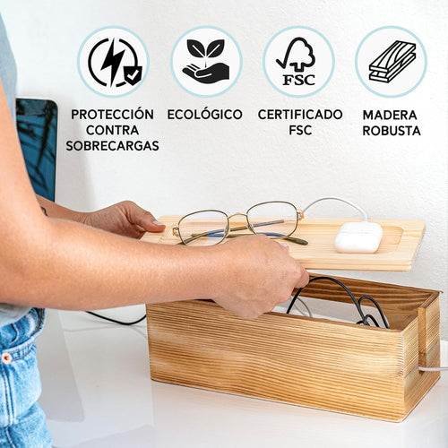 NATURE SUPPLIES Cable Tidy Box Set of Two for TV, Computer, Desk Cable Management with Real Wood Dark Brown Finish, Large and Small Sizes for Power Strip and Wire Storage