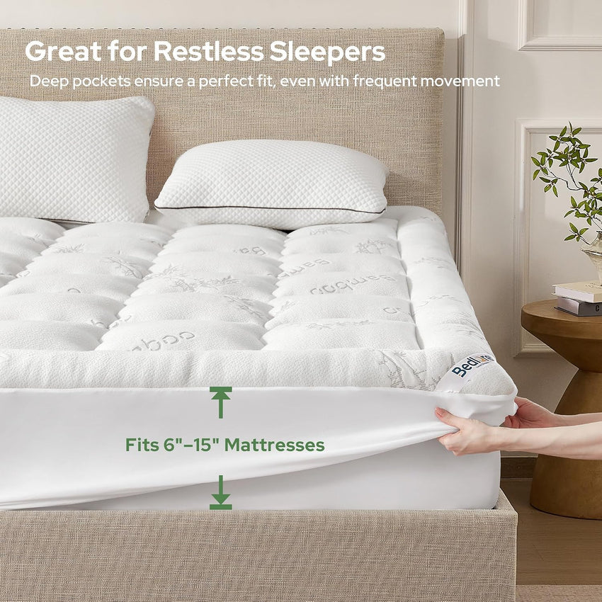 Single Mattress Topper Quilted Thick Deep Pocket for Back Pain Relief â White