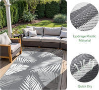 GENIMO Outdoor Rug 240 x 300 cm â Extra Large Waterproof Reversible Garden Rug, UV Resistant & Washable Plastic Carpet for Patio, RV, Picnic, Backyard, Balcony â Grey & White
