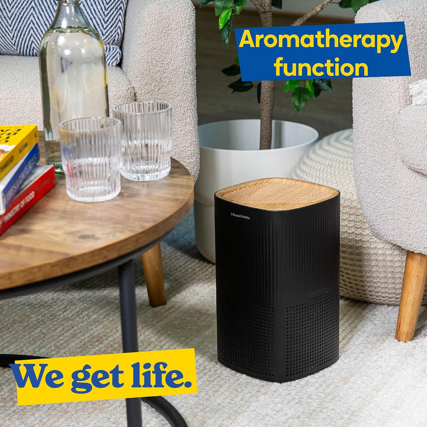 Russell Hobbs Air Purifier 100mÂ³/h HEPA+Carbon CADR 99.95% â Black Scandi Wood