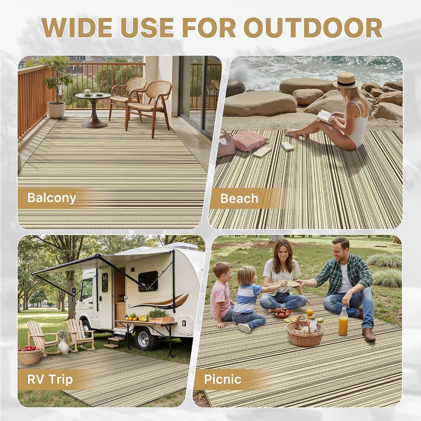 Outdoor Rug Recycled Plastic Waterproof Reversible UV Resistant Modern Carpet â 240x300cm Beige