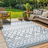 Xfrog Large Outdoor Patio Rugs for Garden Waterproof Indoor & Outdoor Recycled Plastic Carpet Area Rugs for Porch, Deck, Balcony, Garden, Picnic, Kitchen, Hallway Moroccan Grey & White 120 x 180 cm