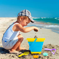 abeec 5 Piece Foldable Beach Bucket Set â Collapsible Sand Bucket & Sandpit Toys â Ideal Beach, Outdoor, Water, and Sand Toys for Kids