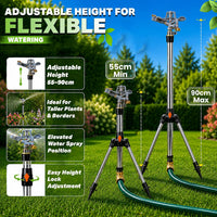 Pulsating Lawn Sprinkler Tripod 450mÂ² Coverage Adjustable Spray - 90cm