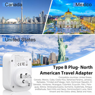 AUNNO UK to US Plug Adaptor, 20W Grounded USA Adapter with 2 USB Ports and 2 USB-C Ports, 5 in 1 Adapter for US Canada Mexico Thailand etc (Type B)
