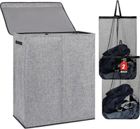 DOKEHOM 150L Double Laundry Basket with Lid and Removable Laundry Bags, Large Collapsible Laundry Hamper with 2 Sections for Bedroom, Bathroom, Laundry Room, Colloge (Grey)
