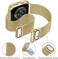 Vamyzji Compatible with Gold Apple Watch Strap 40mm + Protective Case with Screen Protector, Magnetic Milanese Mesh Metal iWatch Strap Women Men for 40mm Apple Watch SE SE 2 SE 3, Series 6 5 4,Gold