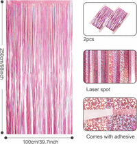 YAAVAAW 2pcs 3.2 x 8.3ft Glitter Pink Tinsel Curtain Foil Fringe Curtain Backdrop Party Streamers Curtain Photo Backdrop Decorations for Birthday School Graduation Hen Girls Party Decorations Pink