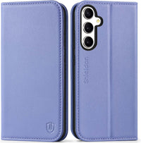 SHIELDON Flip Case for Galaxy S24 FE 6.7", Genuine Leather Wallet Case with [Kickstand][RFID Blocking][Card Slots][Magnetic Closure] Shockproof Phone Cover Compatible with Galaxy S24FE - Navy Blue