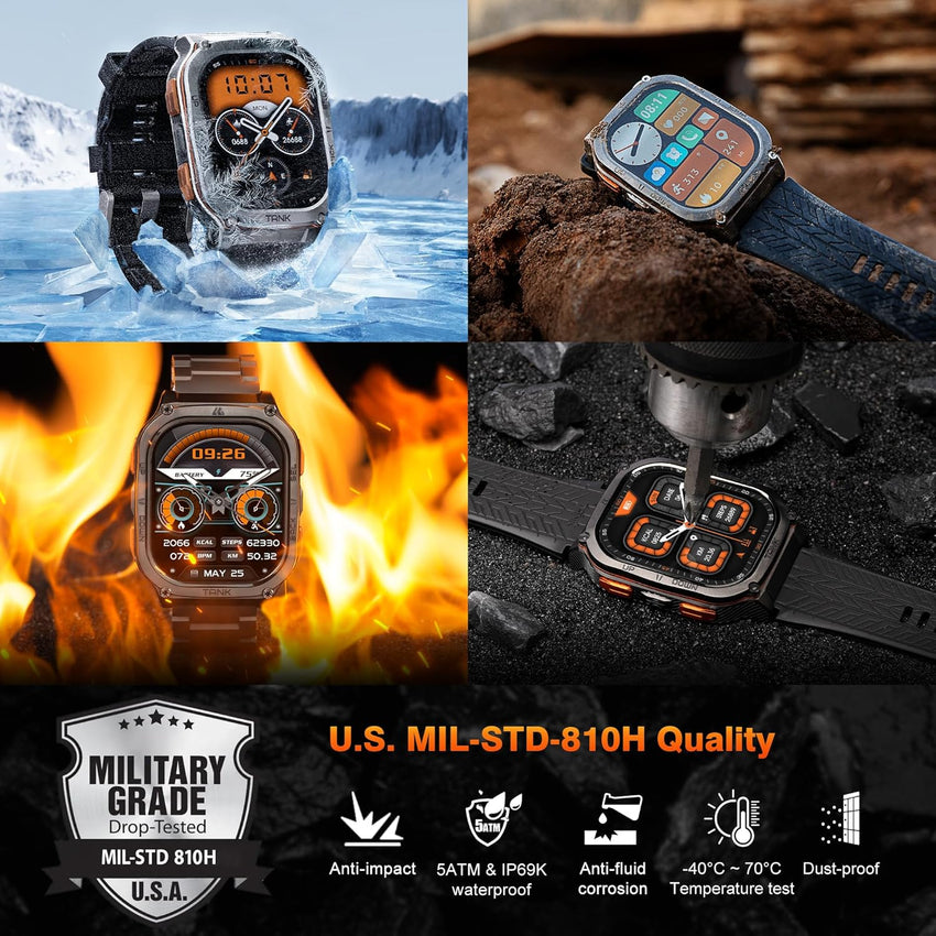 KOSPET Tank M3 Ultra Smart Watch with GPS, 1.96'' AMOLED HD Display, 480mAh Large Battery, 5ATM&IP69 Waterproof, AI Voice Assistant, Rugged Military Full Metal Body Smartwatch for Android iOS (Black)