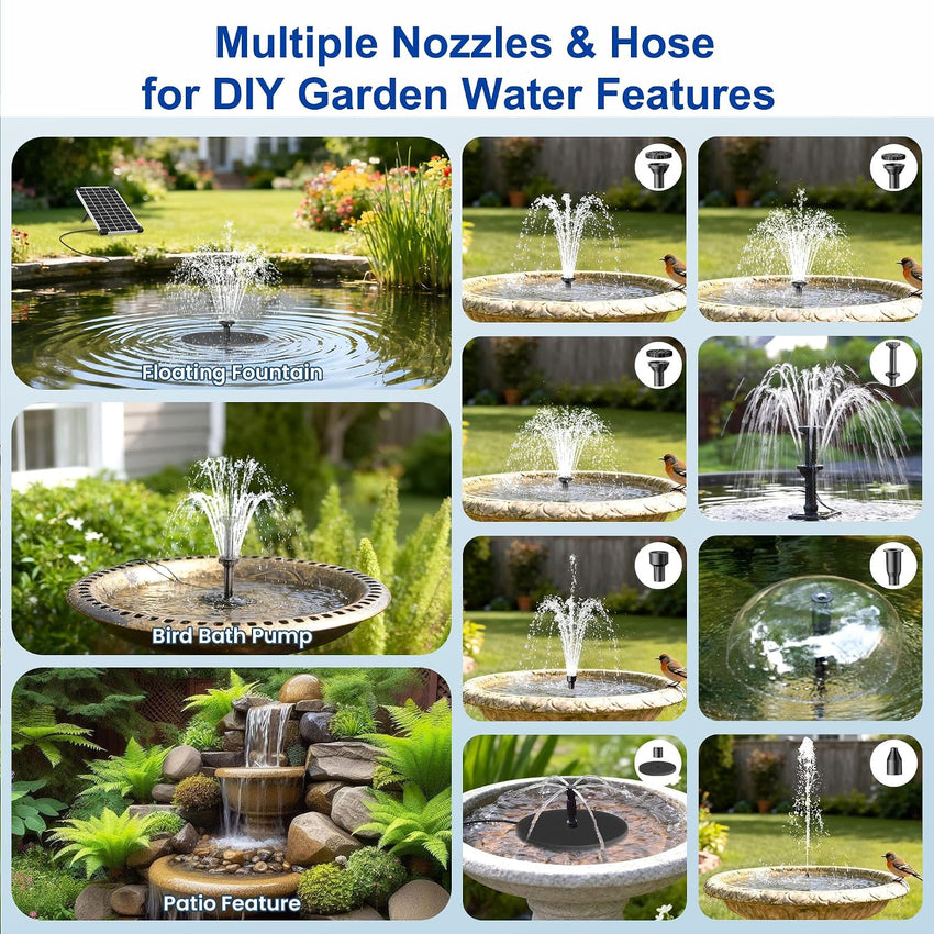 Billing Solar Pond Foundtain with Battery Backup, 6W 300L/H Solar Water Pump with 3000mAh Battery Backup, with Filter DIY 5ft Tubing Solar Fountains Water Feature for Garden Ponds, Pool, Fish Tank
