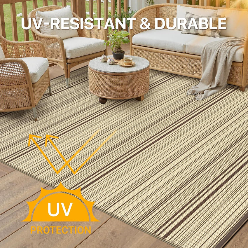 Outdoor Rug Recycled Plastic Waterproof Reversible UV Resistant Modern Carpet â 240x300cm Beige