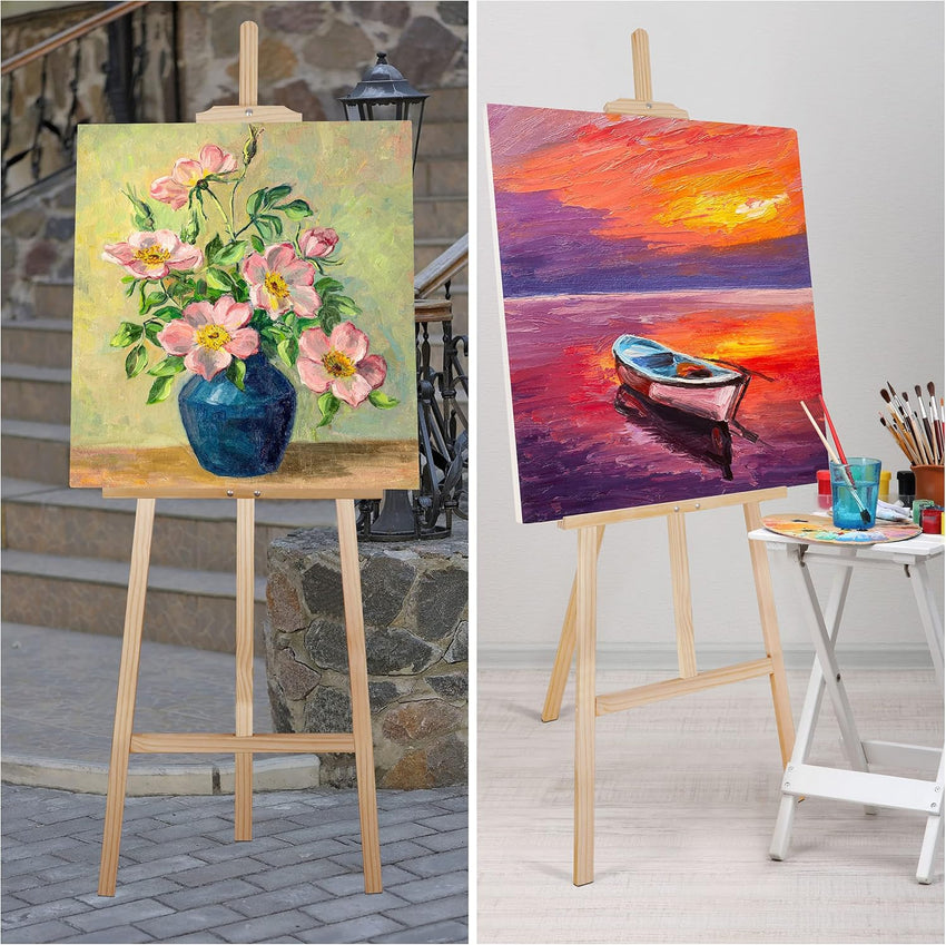 Belle Vous Wooden A-Frame Studio Easel - 1.59m / 5.22ft - Artist Easel - Adjustable/Foldable Tripod - Canvas/Painting Holder for Displays, Exhibition, Drawing, Sketching, Weddings, Arts and Craft