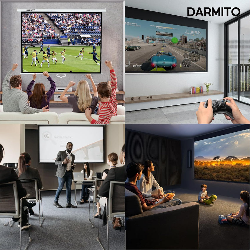 Darmito 100 16:9 Electric Motorised Projector Screen, Full HD 3D 4K 8K Matt White +1.2 Gain, with Remote Control, For Meeting School Home Cinema Theater Movie TV DVD Indoor