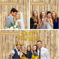 G2PLUS Champagne Gold Glitter Foil Curtains, 2PCS Metallic Tinsel Foil Fringe, 1mÃ2.5m Party Backdrop Streamers for Birthday Wedding Prom Decoration