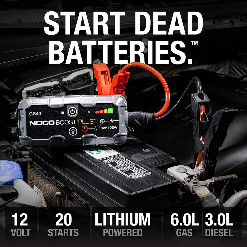 NOCO Boost GB40: 1000A UltraSafe Jump Starter - 12V Lithium Battery Booster Pack, Portable Jump Box, Power Bank & Jumper Cables - for 6.0L Gas and 3.0L Diesel Engines
