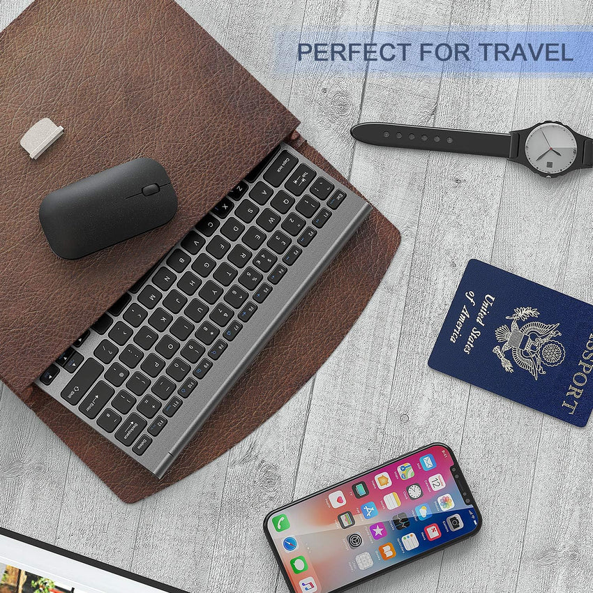 Small Wireless Keyboard and Mouse, seenda Ultra Compact Rechargeable USB Keyboard and Mouse Combo with Portable Size Low Profile Keys for Windows XP/7/8/10/11 Laptop Computer, Gray