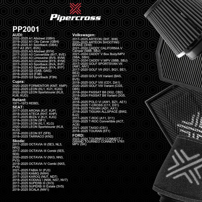 Pipercross Panel Air Filter Performance for Audi/Seat/VW PP2001