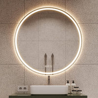 AI-LIGHTING 40cm Round LED Mirror Bathroom Circular Mirror with Lights Illuminated Anti-Fog Backlit Light Up Circle Mirror Touch Switch Color Change Demister IP44 Dimmable