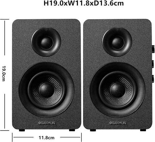 Sanyun SW208 3" Active Bluetooth 5.0 Bookshelf Speakers - 60W Carbon Fiber Speaker Unit - Built-in 24bit DAC - Dynamic 3D Surround Sound - 2.0 Computer PC Monitor Gaming Speakers (Pair, Black)