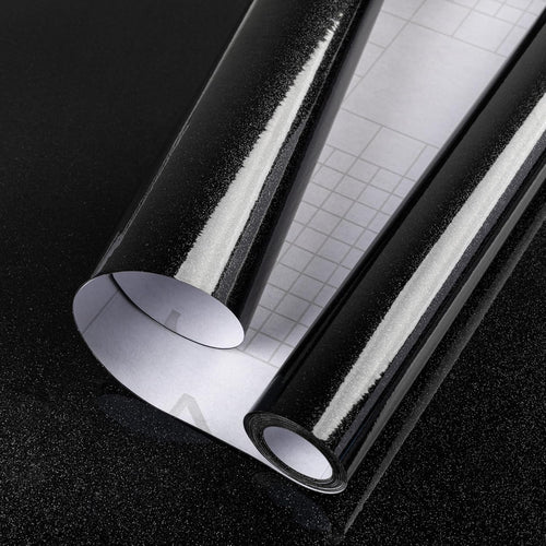 Hode Matt Black High Gloss Vinyl Wrap for Furniture, Waterproof Sticky Back Plastic Roll Peel and Stick Self Adhesive Wallpaper, Contact Paper for Kitchen Worktops Vinyl Covering 60cmx5m