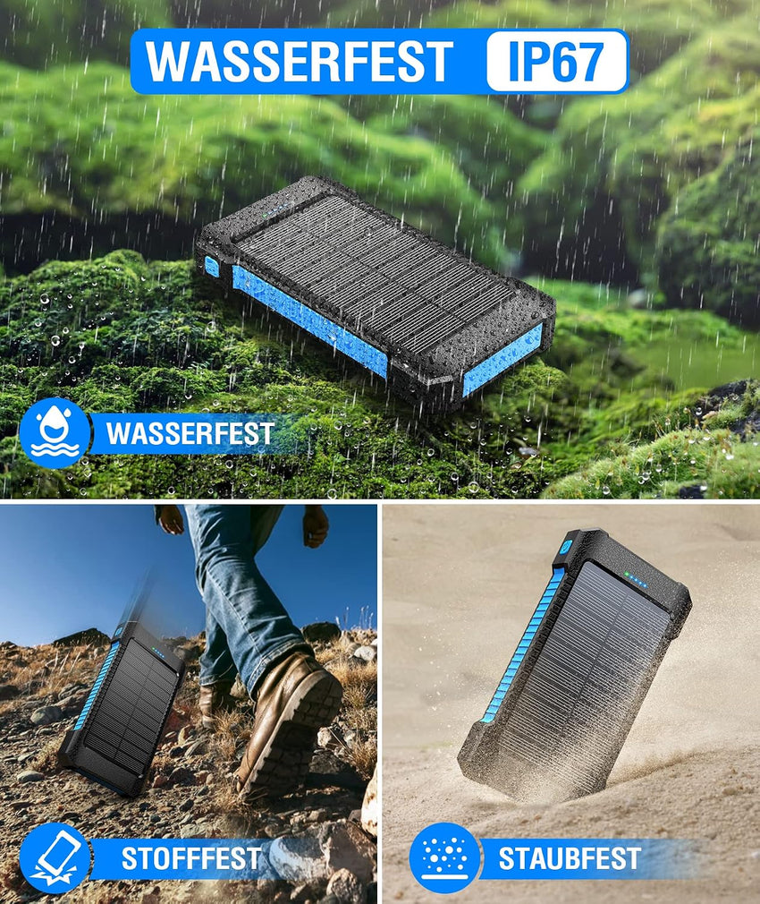 Solar Power Bank 38800 mAh Solar Charger Portable with USB C Input, Torch, Outdoor Waterproof External Battery, Quick Charge, Power Bank Solar Cell for Samsung, iPhone, Huawei and More