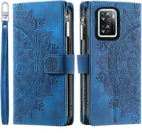 Asuwish Phone Case for OPPO A57 4G/A57S/A57E/A77 4G Wallet Cover With Tempered Glass Screen Protector and Wrist Strap Mandala Flower Leather Flip Zipper Credit Card Holder Stand Cell Women Blue