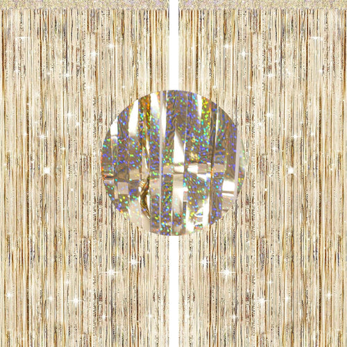 G2PLUS Champagne Gold Glitter Foil Curtains, 2PCS Metallic Tinsel Foil Fringe, 1mÃ2.5m Party Backdrop Streamers for Birthday Wedding Prom Decoration
