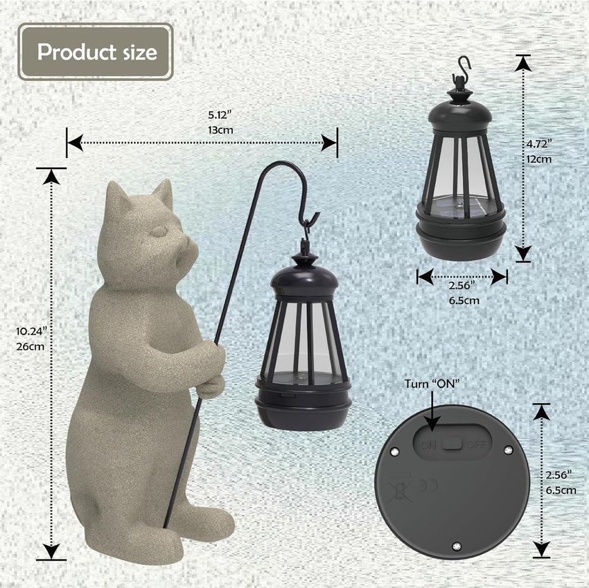 Solar Powered Garden Resin Statue Lights, 10 Inch Waterproof Outdoor Animal Cute Cat Figurine Lights, Suitable for Patios, Balconies, Lawns, Courtyards, Etc(Pole)