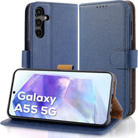 Case Collection for Samsung A55 5G Phone Case and Screen Protector - Leather Folio Flip [Kickstand] Shockproof Cover [RFID Blocking] Magnetic Wallet for Samsung Galaxy A55 5G Case Blue