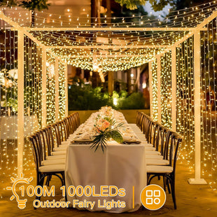 Ollny 100m 1000 LED Outdoor Christmas Lights with Remote/Timer â Cool White