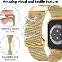 Vamyzji Compatible with Gold Apple Watch Strap 40mm + Protective Case with Screen Protector, Magnetic Milanese Mesh Metal iWatch Strap Women Men for 40mm Apple Watch SE SE 2 SE 3, Series 6 5 4,Gold