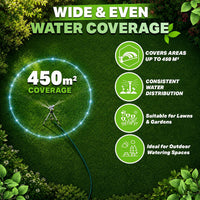 Pulsating Lawn Sprinkler Tripod 450mÂ² Coverage Adjustable Spray - 90cm
