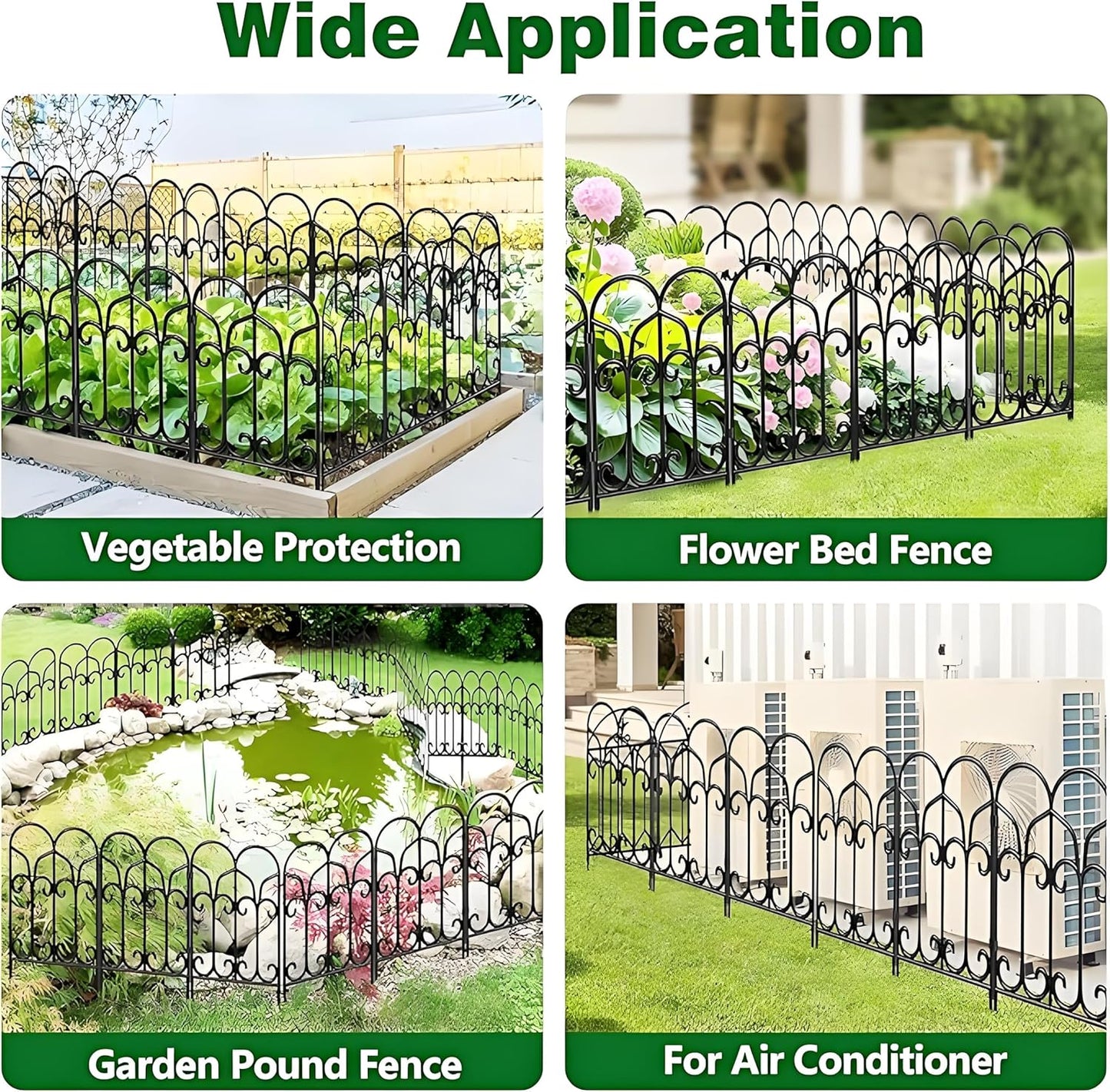 Amagabeli Garden Home 5-Pack Decorative Metal Garden Fence Panels â 46cm(H) x 2.29m(L) Rustproof Wrought Iron Landscape Border, Outdoor Folding Barrier for Flower Beds, Yard Edging & Animal Protection