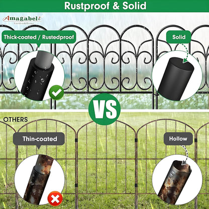 Amagabeli Garden Home 5-Pack Decorative Metal Garden Fence Panels â 46cm(H) x 2.29m(L) Rustproof Wrought Iron Landscape Border, Outdoor Folding Barrier for Flower Beds, Yard Edging & Animal Protection