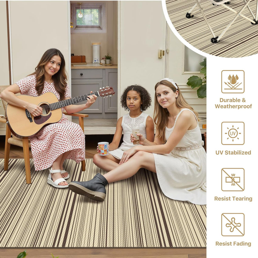 Outdoor Rug Recycled Plastic Waterproof Reversible UV Resistant Modern Carpet â 240x300cm Beige