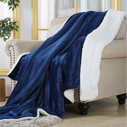 SOCHOW Sherpa Fleece Throw Blanket Super Soft Plush Navy Blue 228x228cm